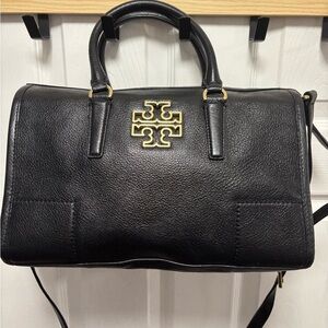 Tory Burch Black Leather Britten Small Satchel/Speedy Bag w Crossbody Strap BNOT
